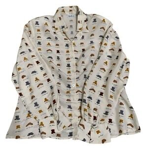 Vintage Betty Barclay Silk Blouse Size 46 M/L Equestrian Western Hats‎ Beige